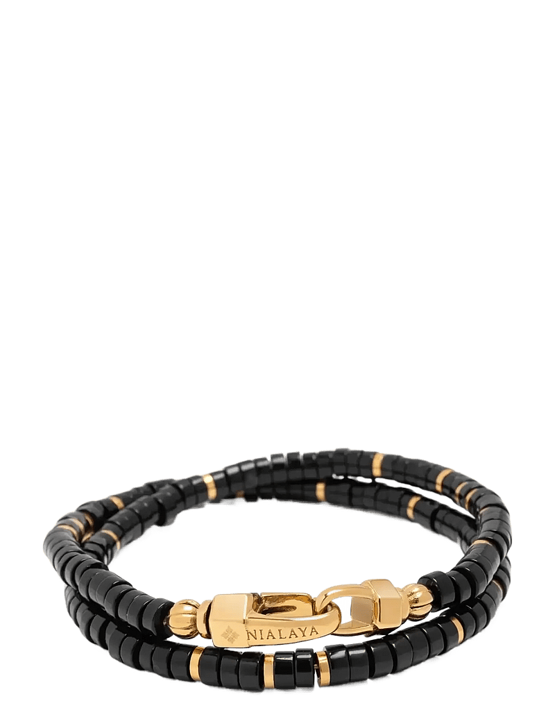 Nialaya - Black Onyx Heishi Wrap Bracelet - rannekorut - black/gold - 2