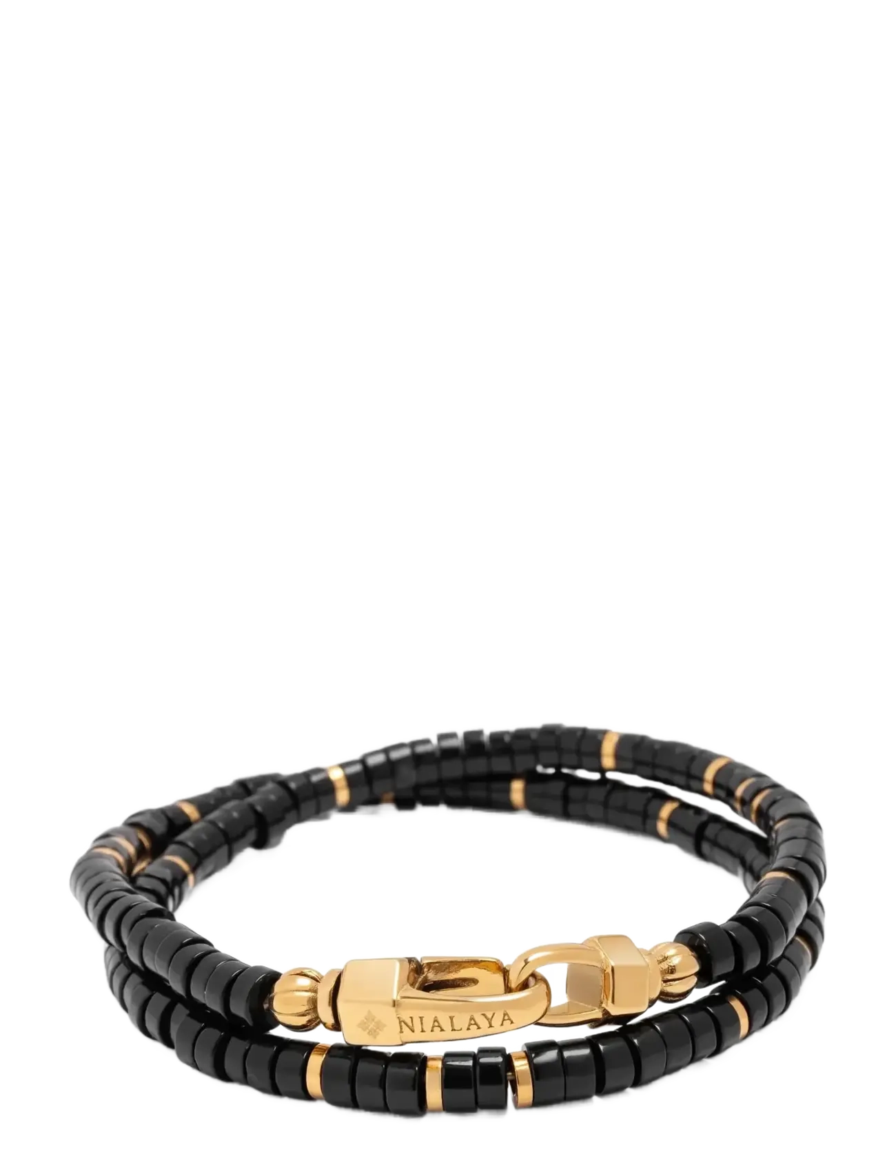 Nialaya - Black Onyx Heishi Wrap Bracelet - armband - black/gold - 2