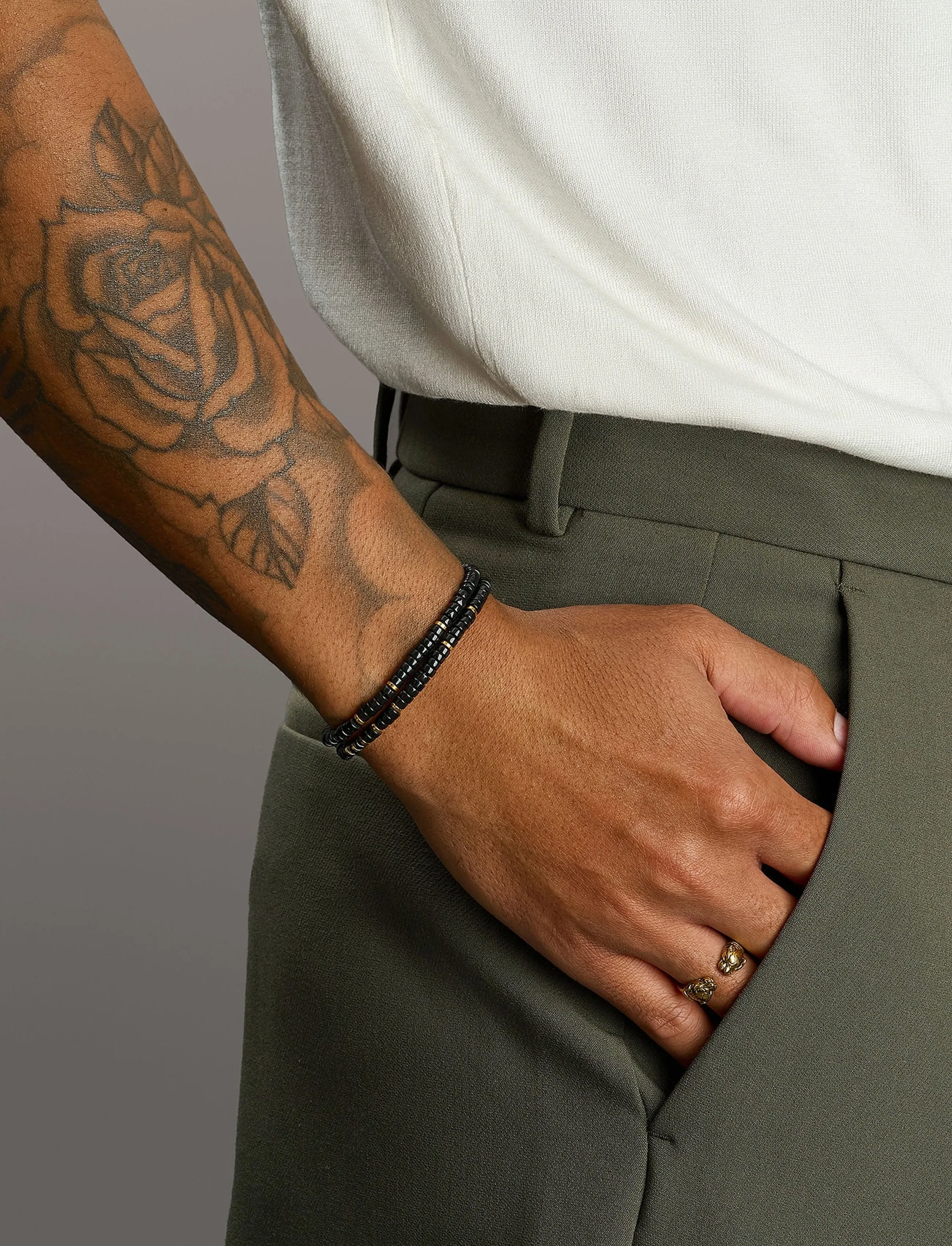 Nialaya Black Onyx Heishi Wrap Bracelet - Festtøj - BLACK/GOLD / black