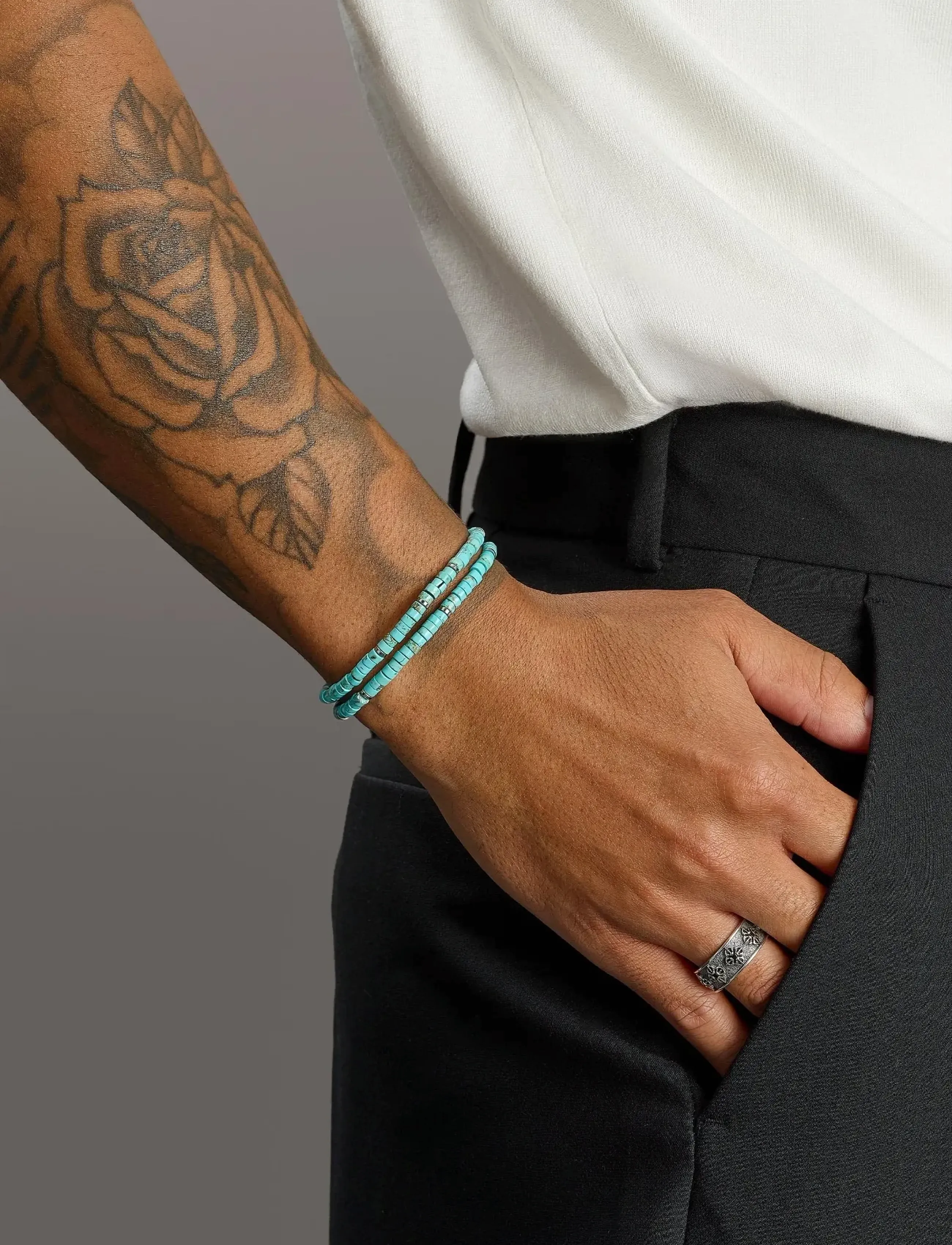 Nialaya Turquoise Heishi Wrap Bracelet - Festtøj - TURQUOISE / silver