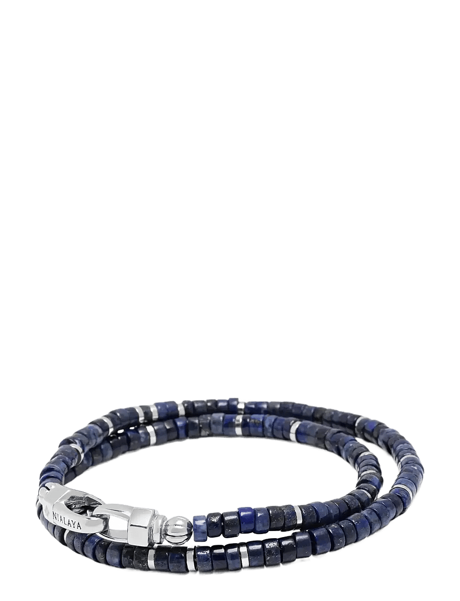 Nialaya - Blue Lapis Heishi Wrap Bracelet - bracelets - blue - 2