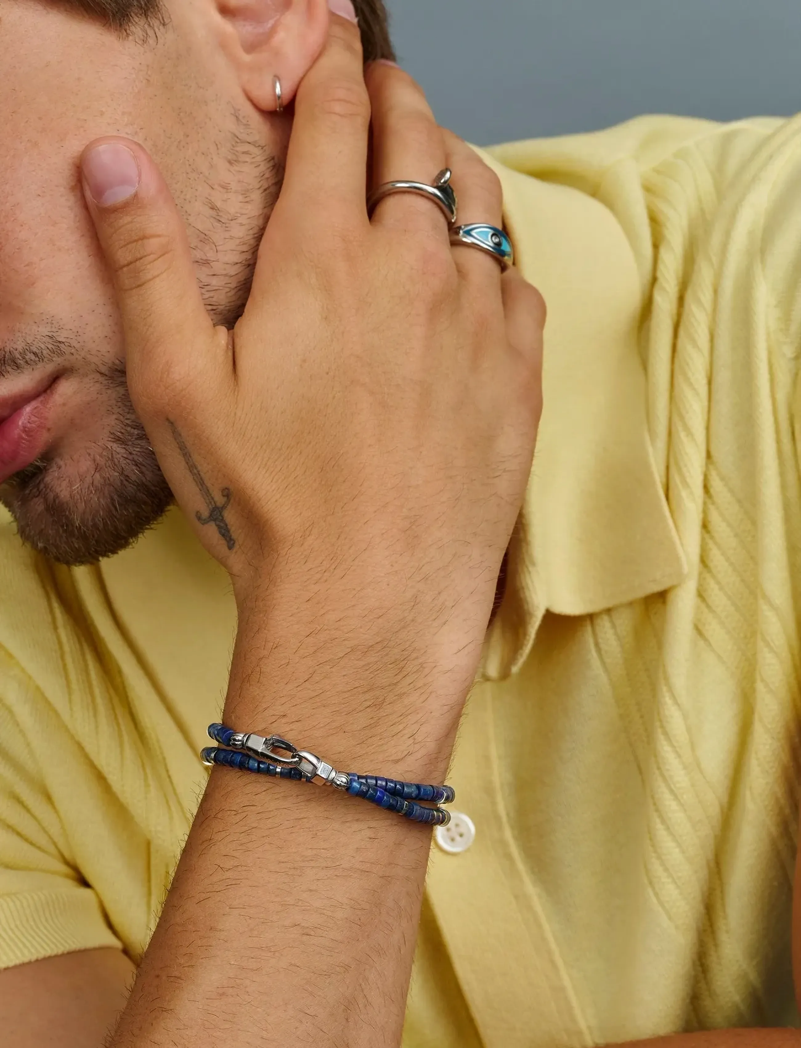 Nialaya Blue Lapis Heishi Wrap Bracelet, L, Blue, Smykker > Armbånd, Herre