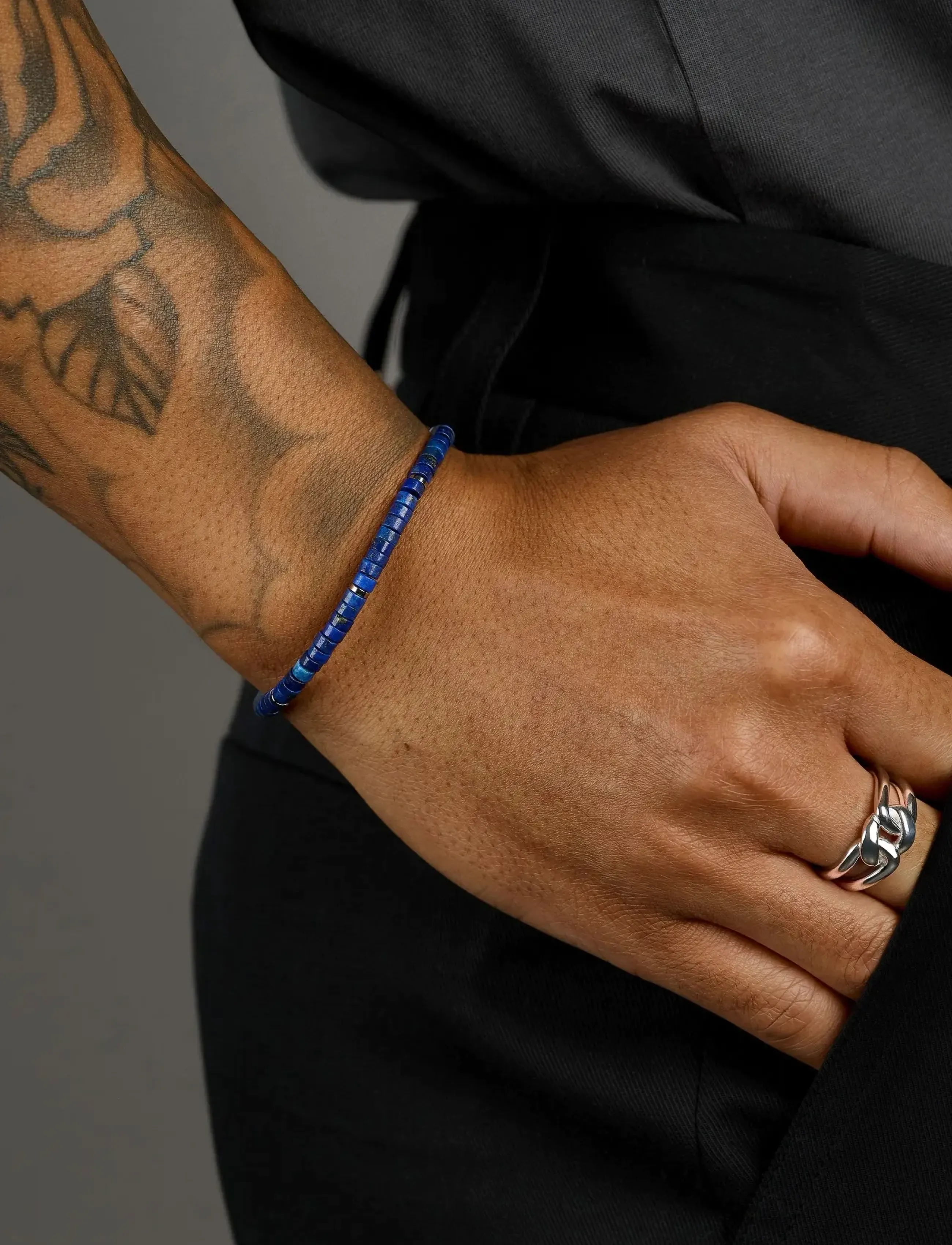 Nialaya Blue Lapis Heishi Bracelet, L, Jewellery, Blau - Bracelets, Männerswear