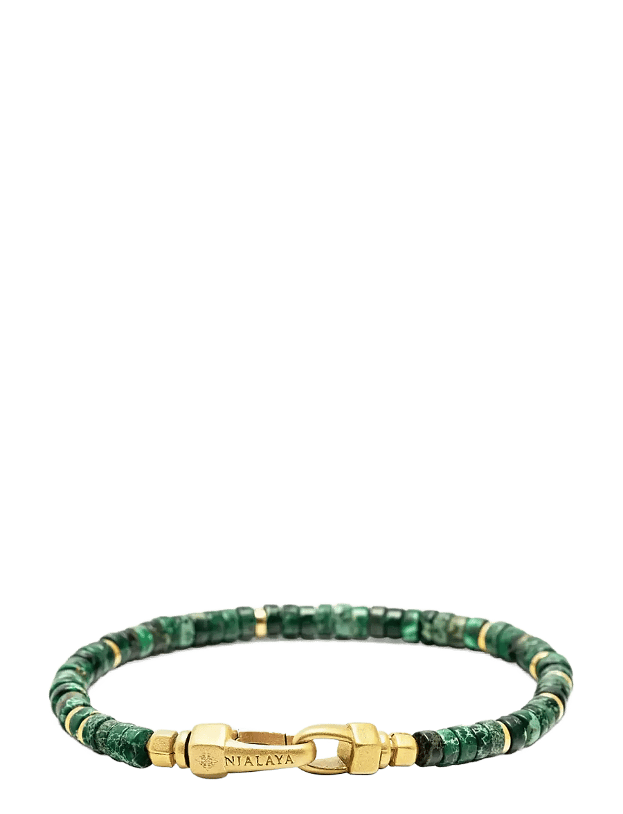 Nialaya - Dark Green Malachite Heishi Bracelet - käevõrud - green - 2
