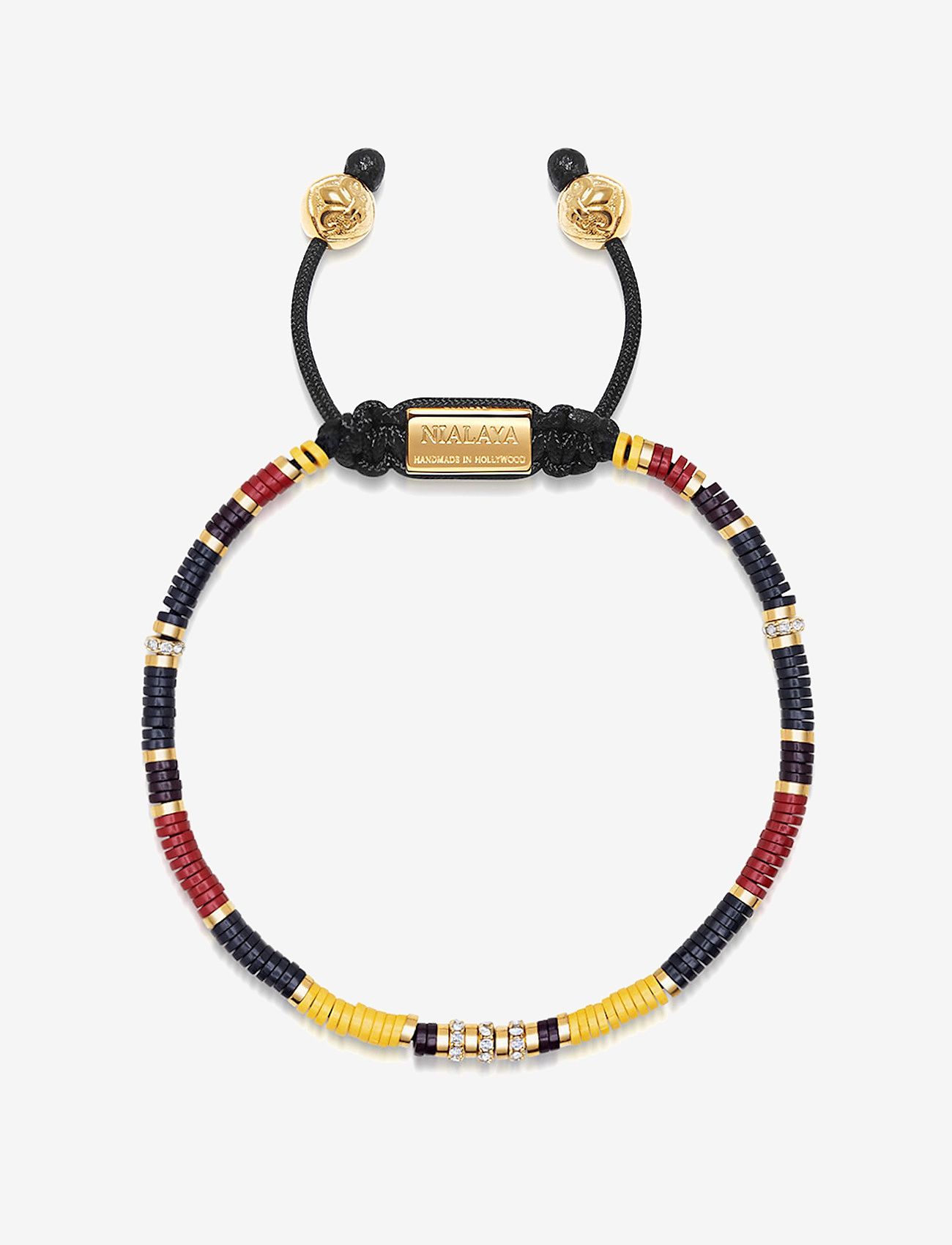 Nialaya - Men's Beaded Bracelet with Black, Yellow and Red Mini Disc B - rannekorut - multi - 1