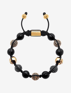 Men's Beaded Bracelet with Matte Onyx and Black/Gold CZ Diam, Nialaya
