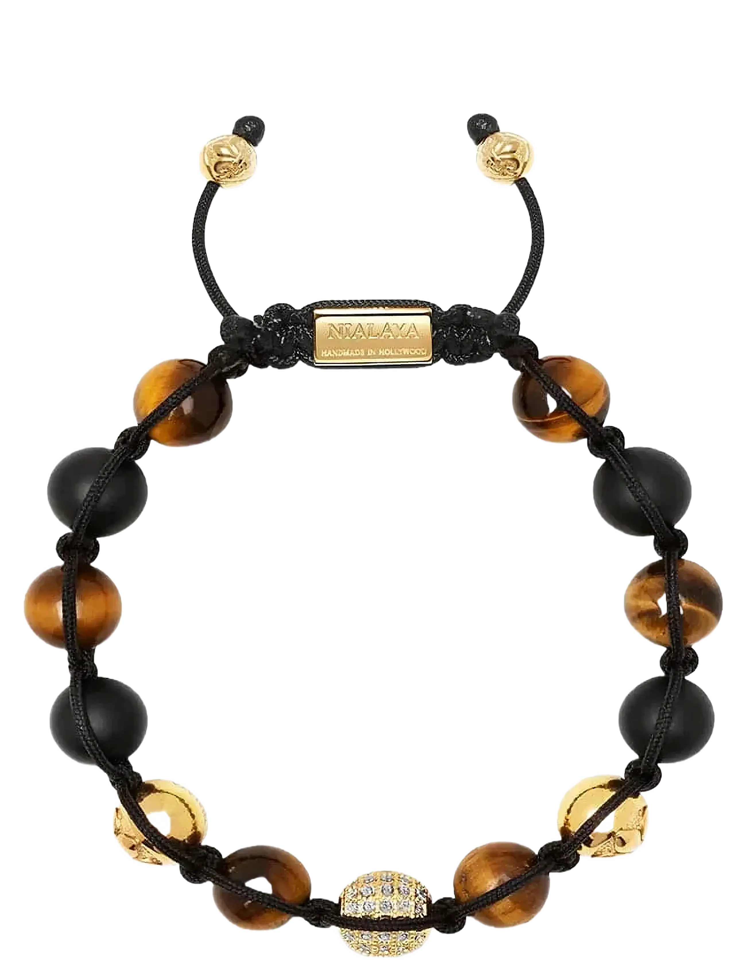 Nialaya Men's Beaded Bracelet with Gold, CZ Diamond, Matte Onyx, and Brown Tiger Eye - Aksessuaarid - BLACK
BROWN
GOLD / brown