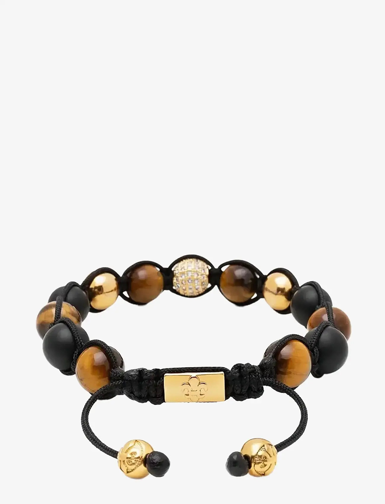 Nialaya - Men's Beaded Bracelet with Gold, CZ Diamond, Matte Onyx, and Brown Tiger Eye - bracelets - black
brown
gold - 2