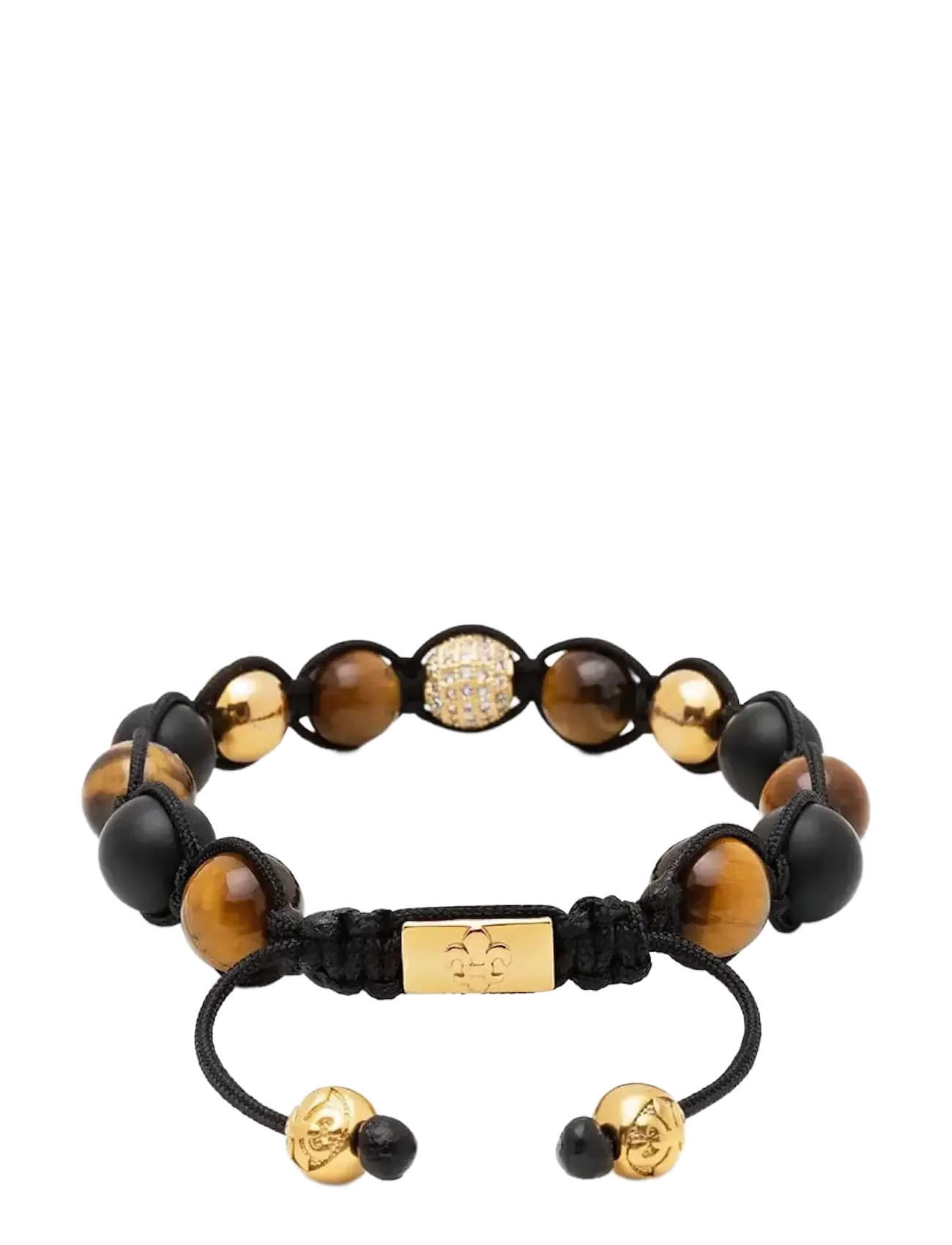 Nialaya - Men's Beaded Bracelet with Gold, CZ Diamond, Matte Onyx, and Brown Tiger Eye - bracelets - black
brown
gold - 2