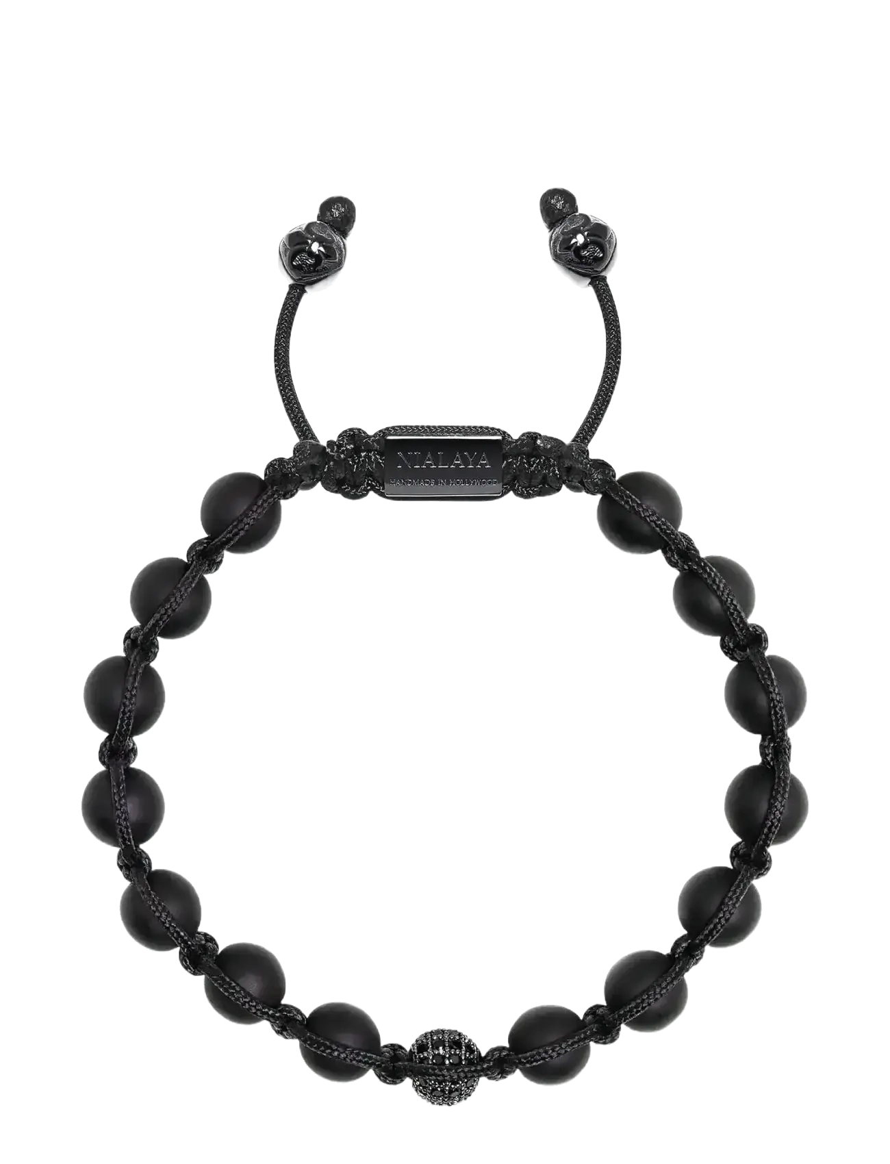 Nialaya Men's Silver Beaded Bracelet With Matte Onyx & Cz Beads, L, Jewellery, Schwarz - Bracelets, Männerswear