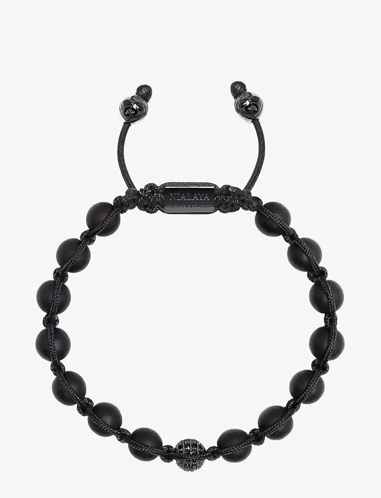 Nialaya - Men's Silver Beaded Bracelet with Matte Onyx & CZ Beads - armband - silver
black - 0