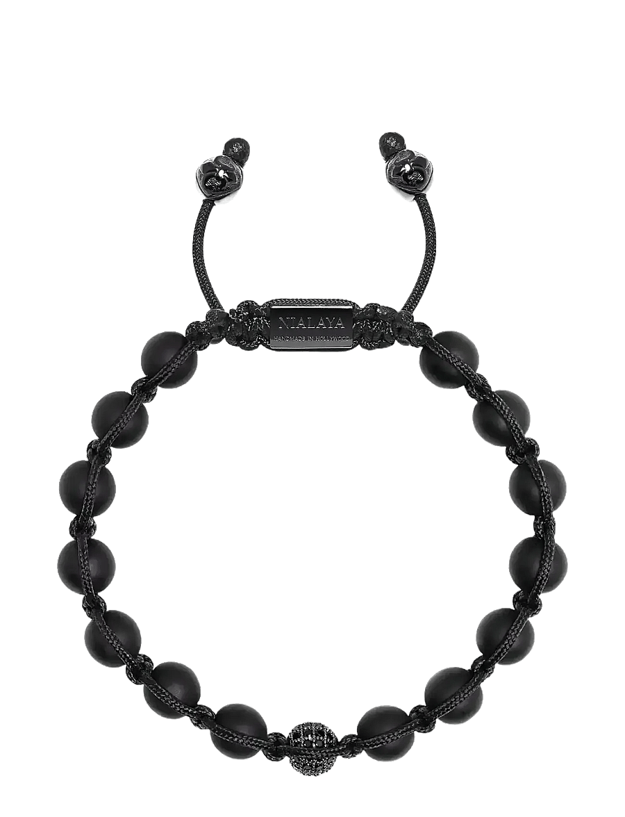 Nialaya - Men's Silver Beaded Bracelet with Matte Onyx & CZ Beads - käevõrud - silver
black - 0