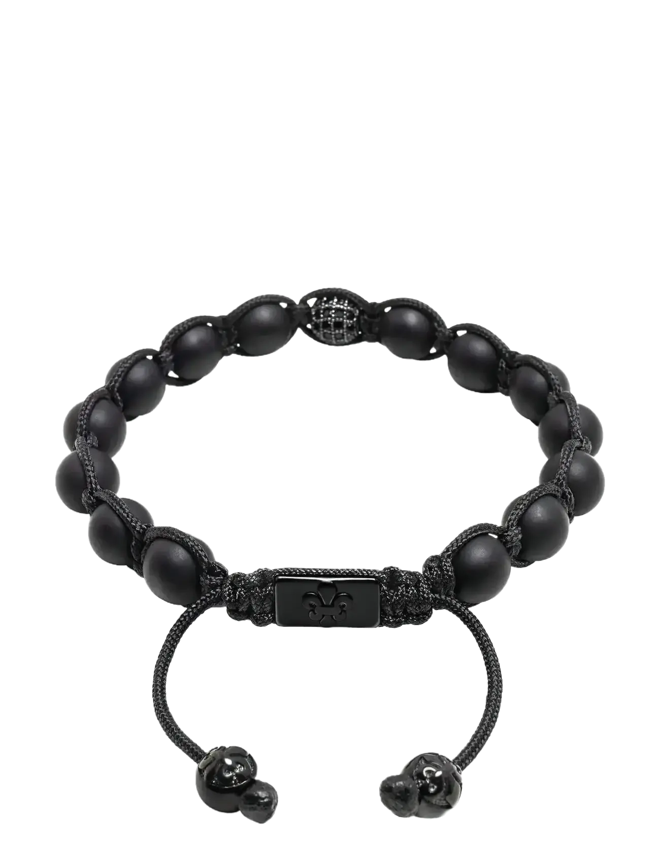 Nialaya - Men's Silver Beaded Bracelet with Matte Onyx & CZ Beads - armbånd - silver
black - 1