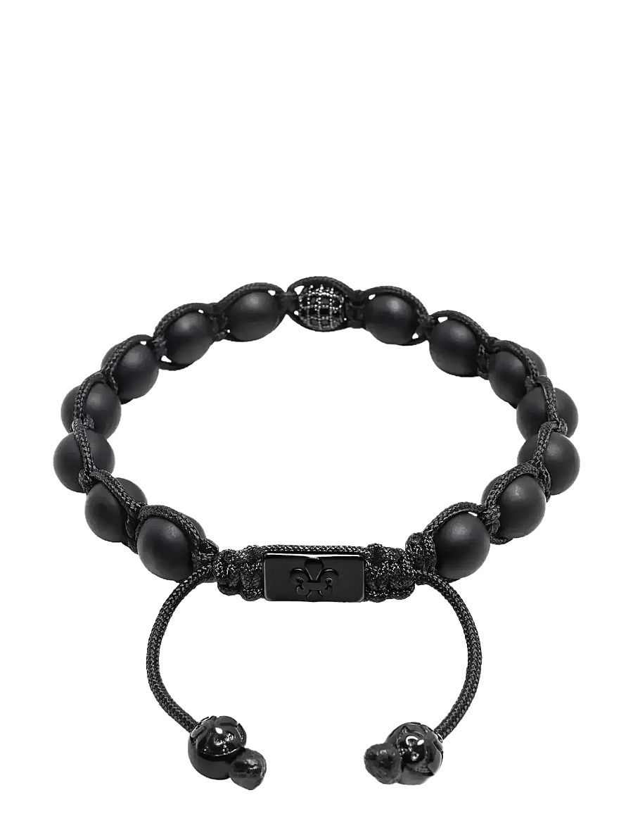 Nialaya - Men's Silver Beaded Bracelet with Matte Onyx & CZ Beads - käevõrud - silver
black - 1