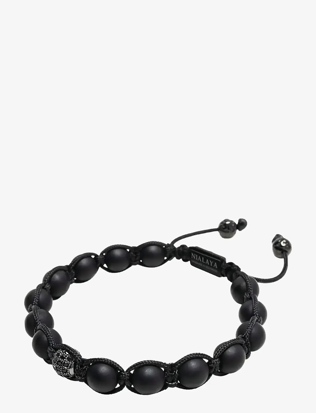 Nialaya - Men's Silver Beaded Bracelet with Matte Onyx & CZ Beads - armband - silver
black - 2