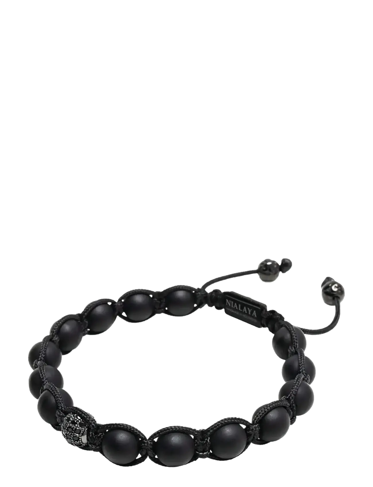 Nialaya - Men's Silver Beaded Bracelet with Matte Onyx & CZ Beads - armbånd - silver
black - 2
