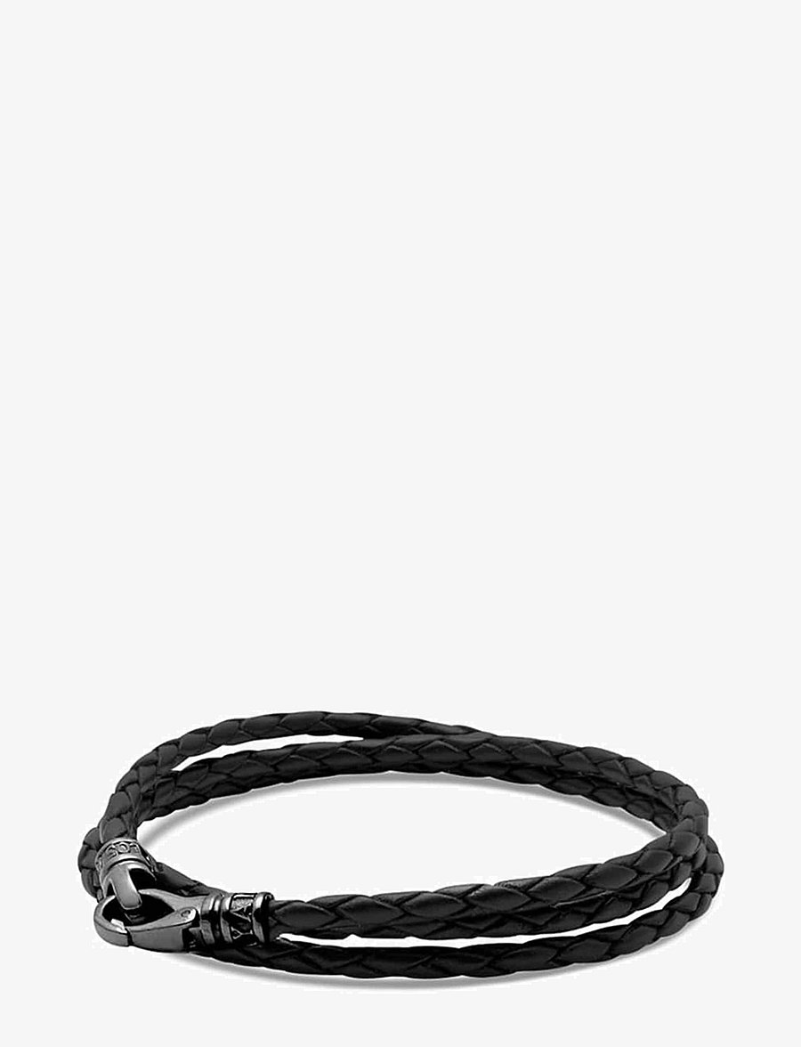 Nialaya - Men's Black Wrap-Around Leather Bracelet - armbänder - black - 1