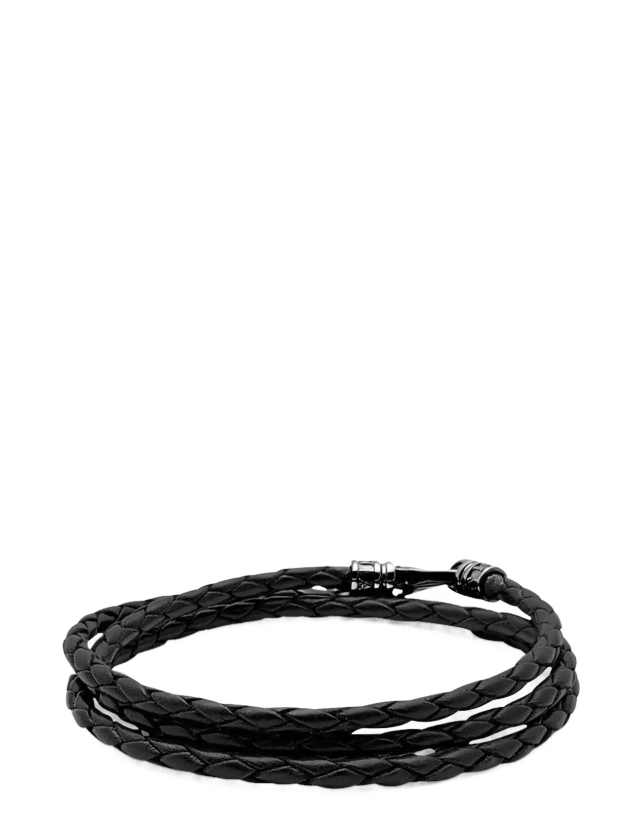 Nialaya - Men's Black Wrap-Around Leather Bracelet - armbänder - black - 2