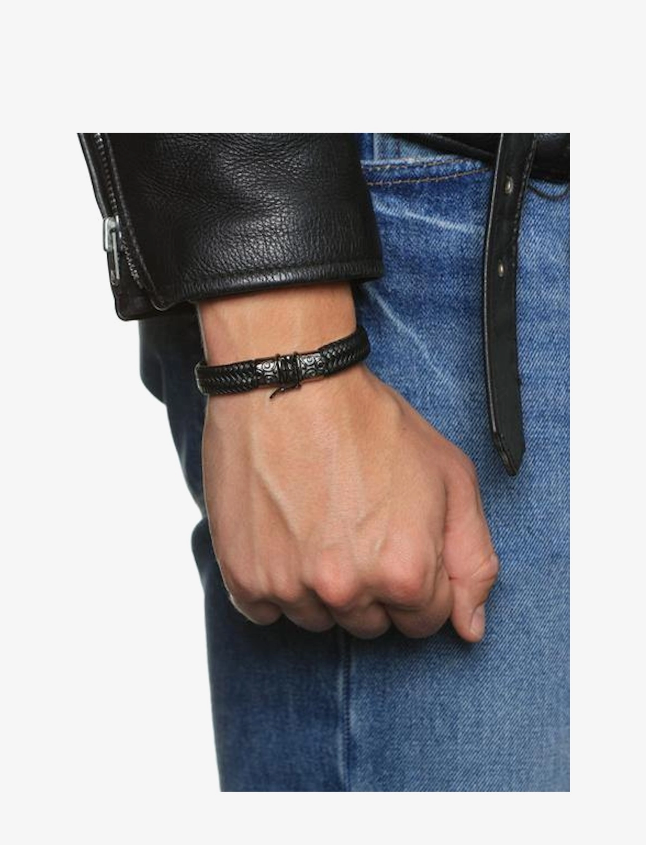 Nialaya - Thick Leather Bracelet with detailed Black Plated Lock - black - 1