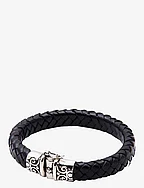 Thick Leather Bracelet with detailed Lock - BLACK