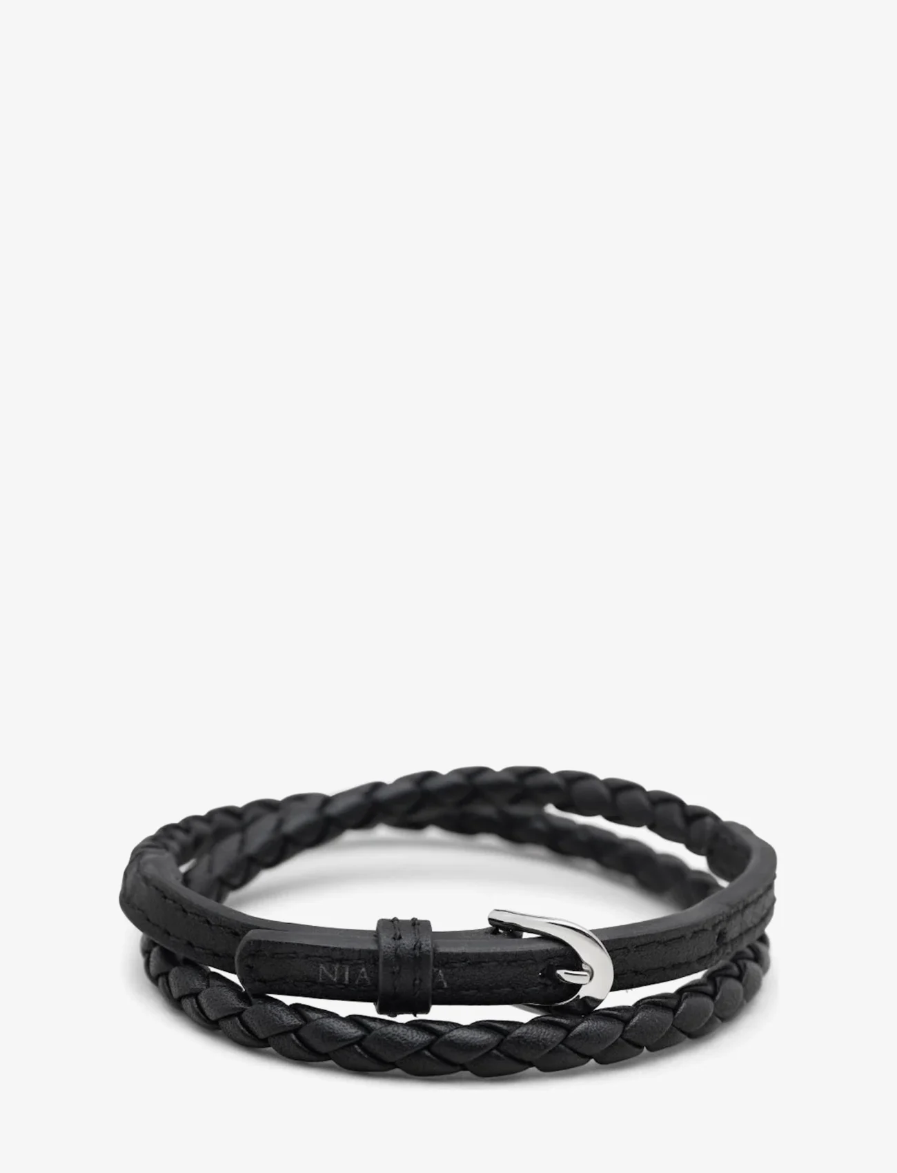 Nialaya - Men's Black Wrap Around Leather Bracelet with Buckle Closure - prezenty urodzinowe - black - 0