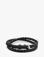 Men's Black Wrap Around Leather Bracelet with Buckle Closure - BLACK