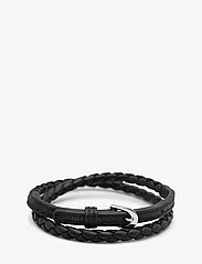 Nialaya - Men's Black Wrap Around Leather Bracelet with Buckle Closure - gimtadienio dovanos - black - 0