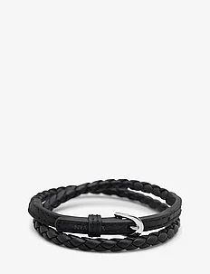 Men's Black Wrap Around Leather Bracelet with Buckle Closure, Nialaya
