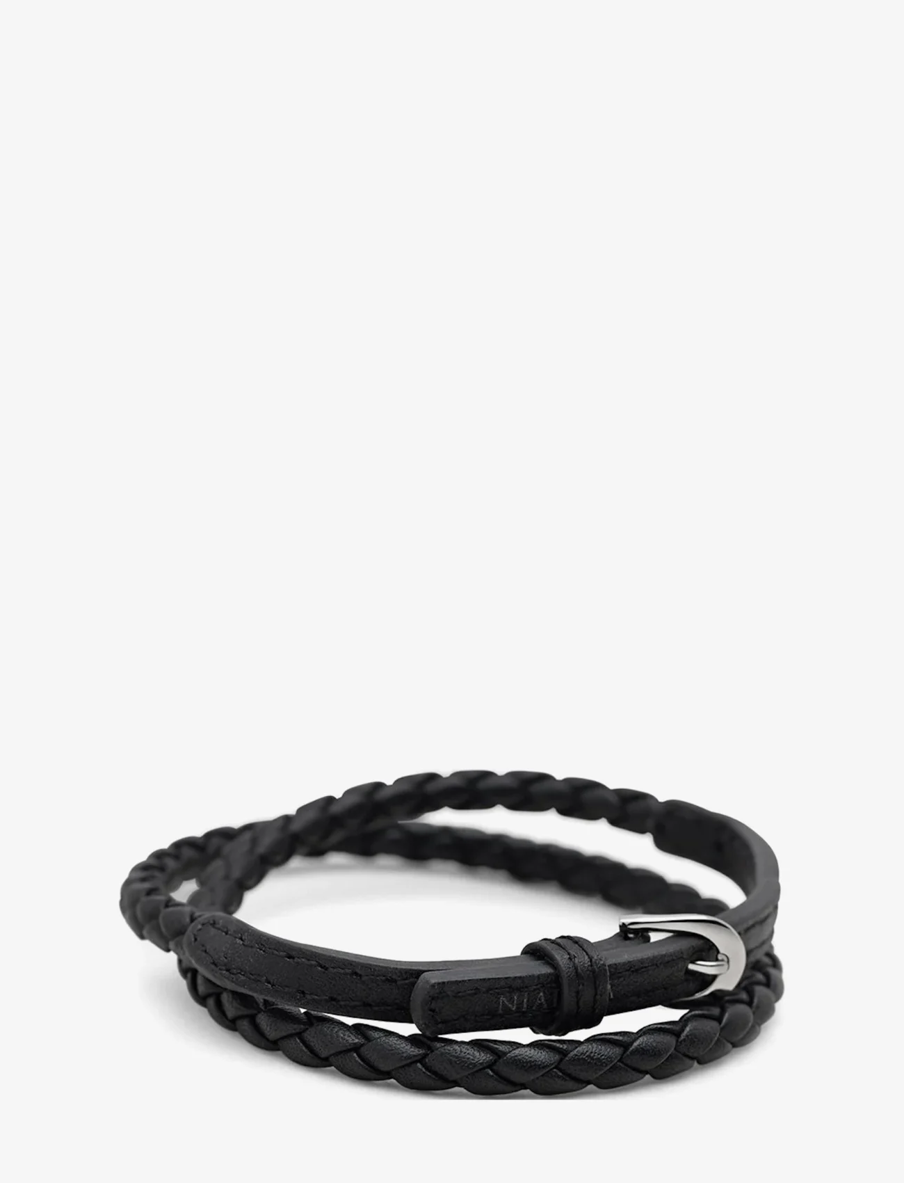 Nialaya - Men's Black Wrap Around Leather Bracelet with Buckle Closure - bursdagsgaver - black - 1