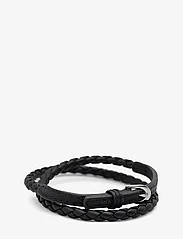 Nialaya - Men's Black Wrap Around Leather Bracelet with Buckle Closure - gimtadienio dovanos - black - 1