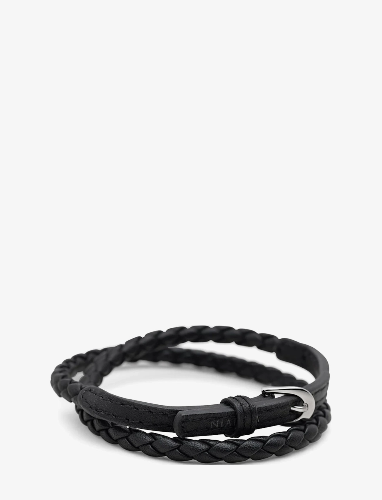 Nialaya - Men's Black Wrap Around Leather Bracelet with Buckle Closure - black - 1