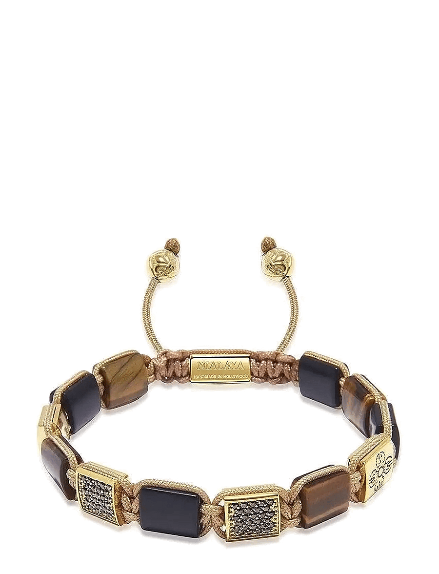 Nialaya - The Dorje Flatbead Collection - Matte Onyx and Brown Tiger Eye - armbänder - brown
black
gold - 1