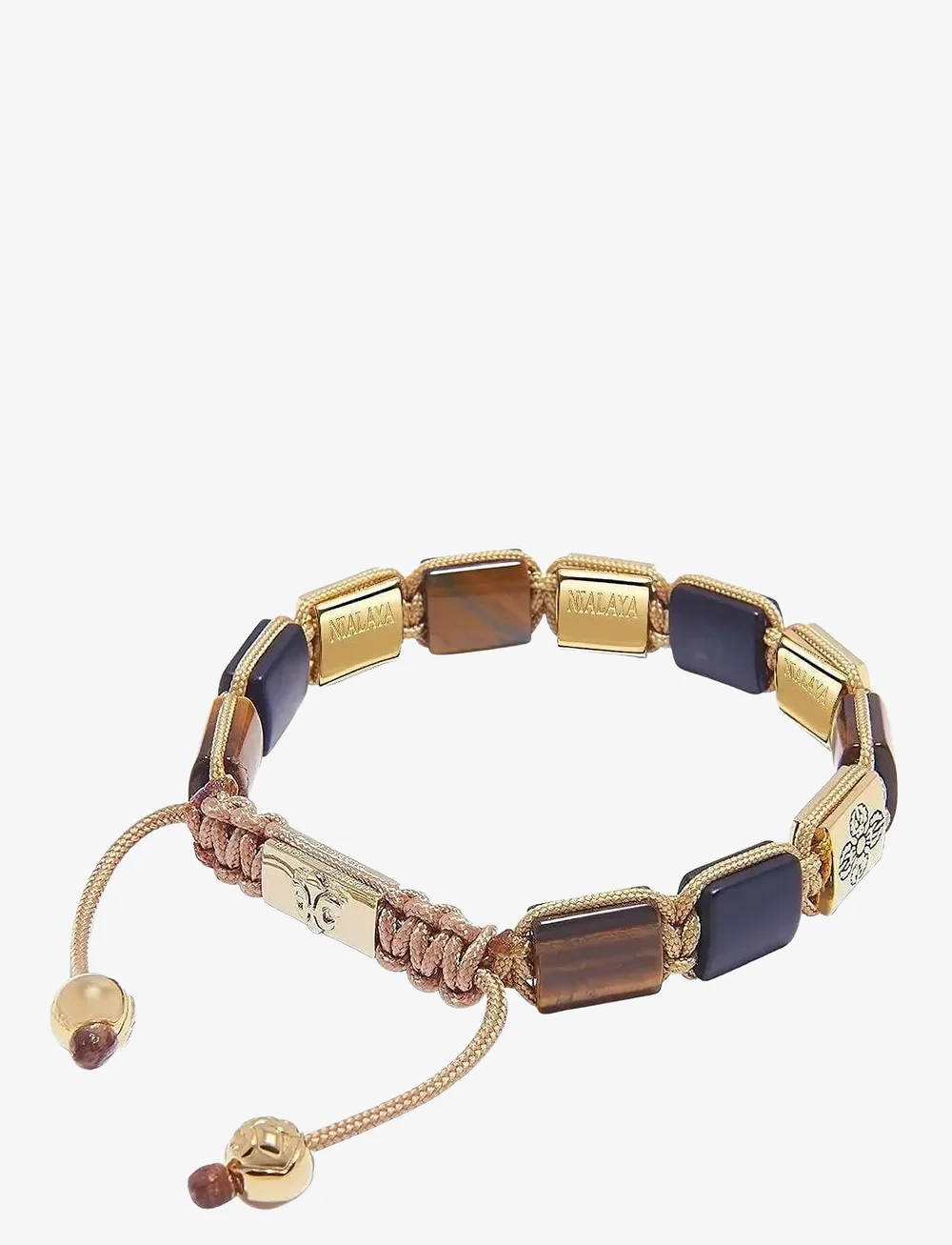 Nialaya - The Dorje Flatbead Collection - Matte Onyx and Brown Tiger Eye - käevõrud - brown
black
gold - 2