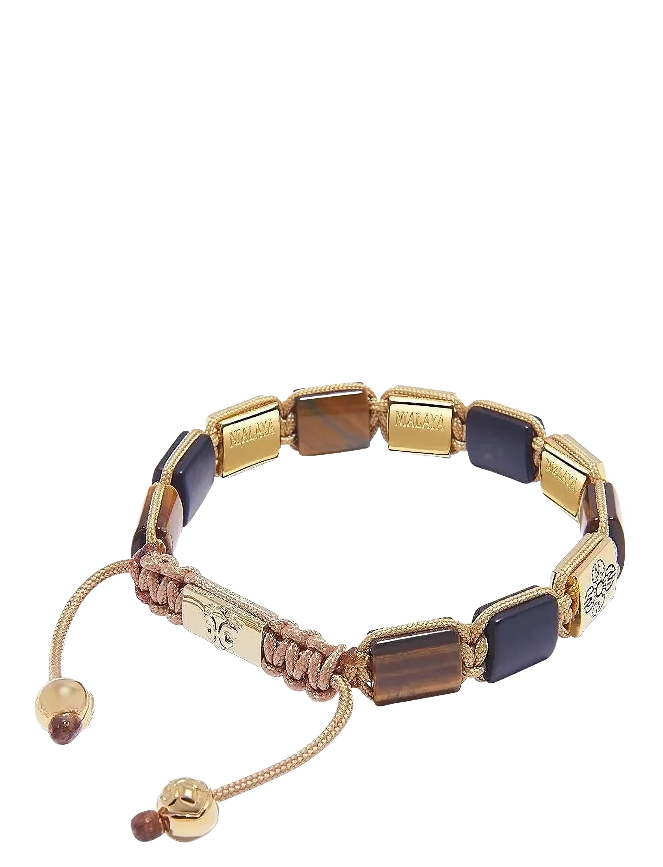 Nialaya - The Dorje Flatbead Collection - Matte Onyx and Brown Tiger Eye - armbänder - brown
black
gold - 2