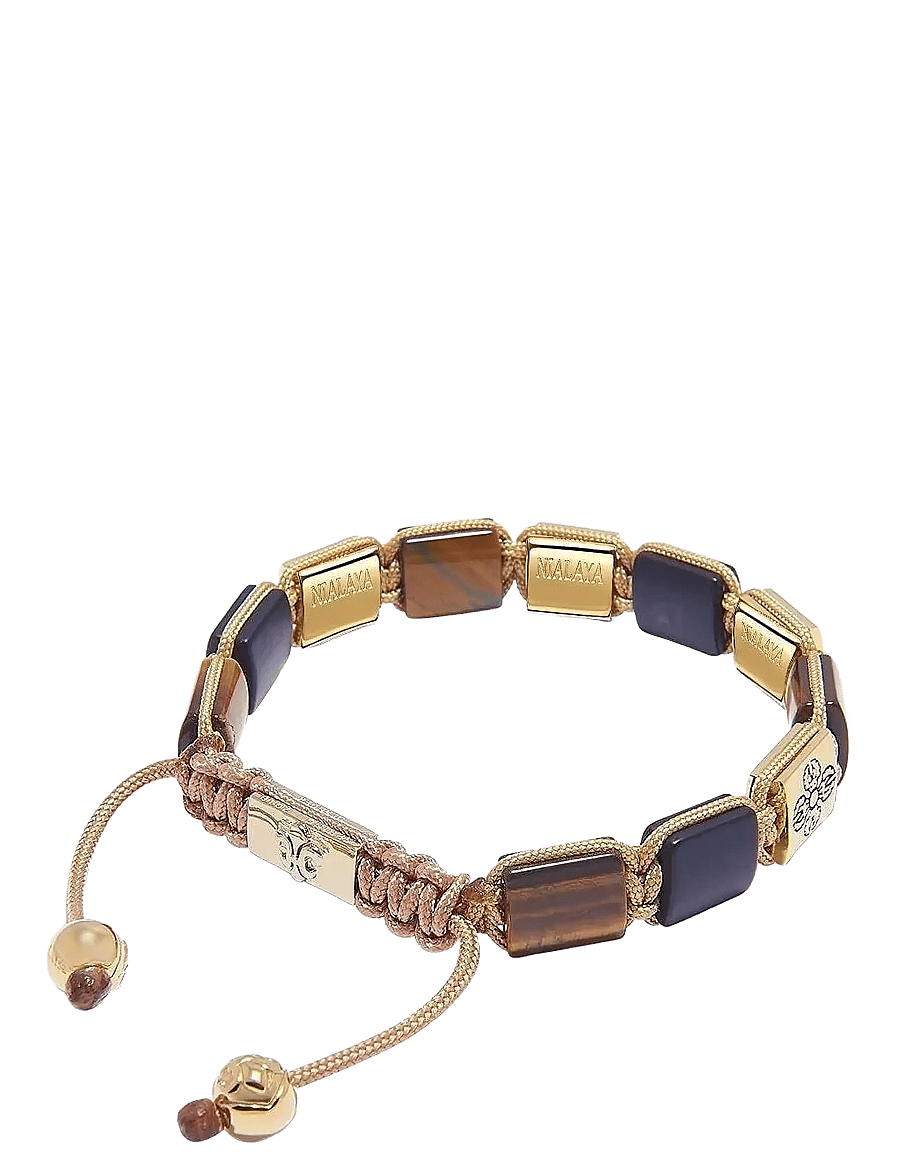 Nialaya - The Dorje Flatbead Collection - Matte Onyx and Brown Tiger Eye - armbänder - brown
black
gold - 2