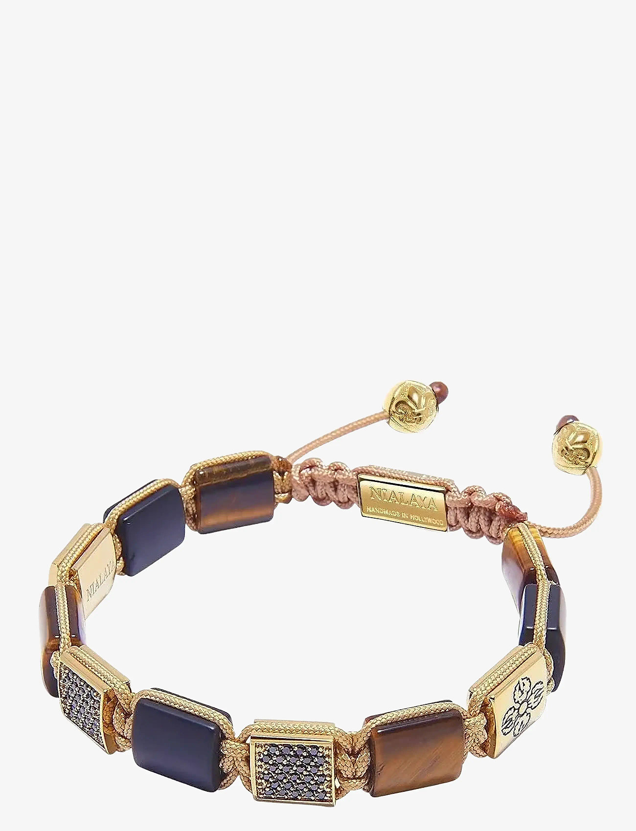 Nialaya - The Dorje Flatbead Collection - Matte Onyx and Brown Tiger Eye - armbånd - brown
black
gold - 3
