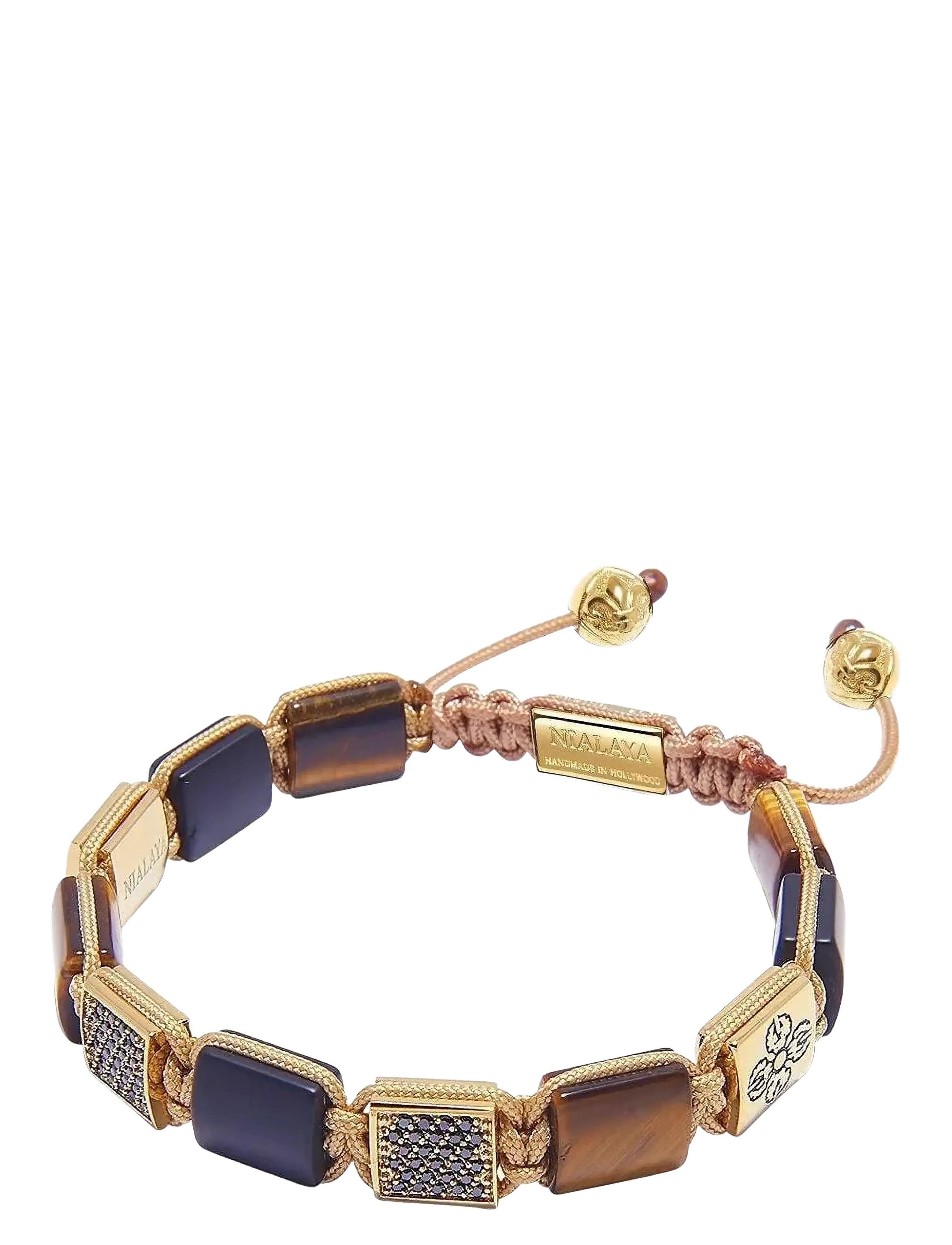 Nialaya - The Dorje Flatbead Collection - Matte Onyx and Brown Tiger Eye - armbänder - brown
black
gold - 3