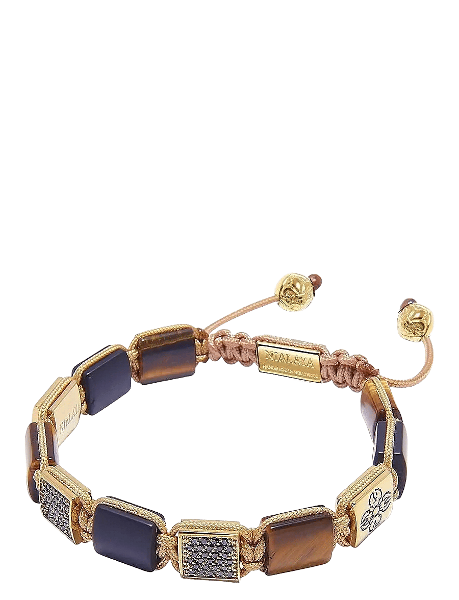 Nialaya - The Dorje Flatbead Collection - Matte Onyx and Brown Tiger Eye - armbänder - brown
black
gold - 3