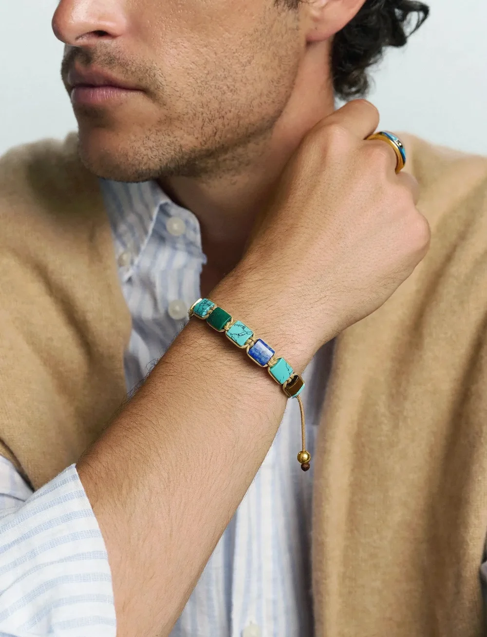 Nialaya - The Dorje Flatbead Collection - Turquoise, Blue Lapis, Red Jade, Brown Tiger Eye and Green Jade - armband - multi - 0