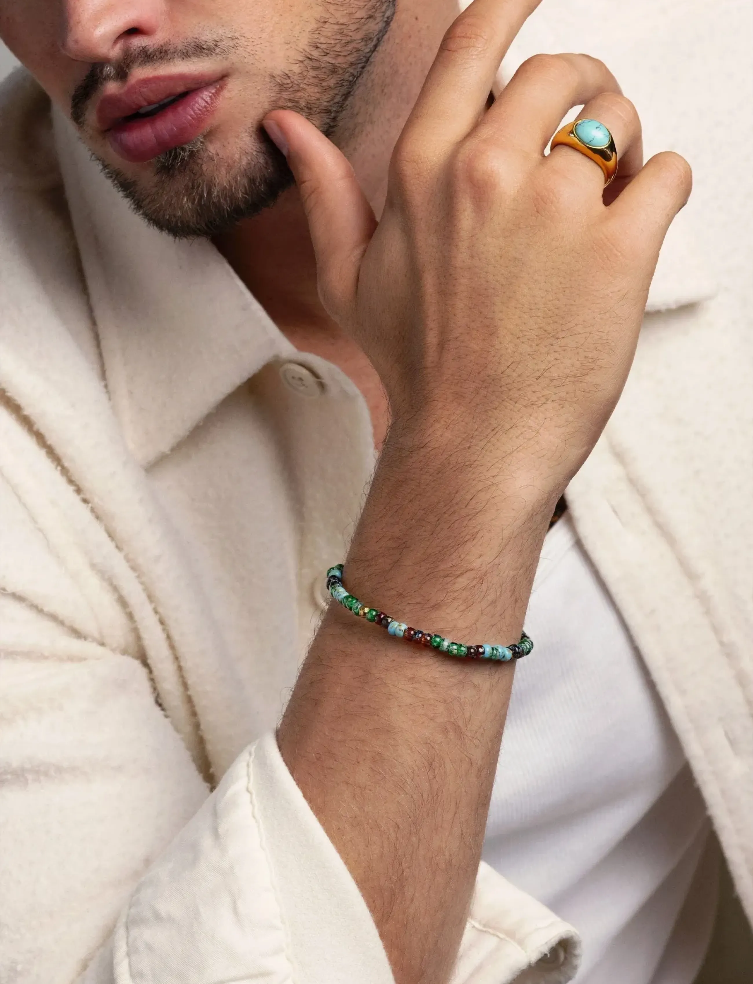 Nialaya Wristband With Green Miyuki Beads, M, Jewellery, Mehrfarbig/gemustert - Bracelets, Männerswear