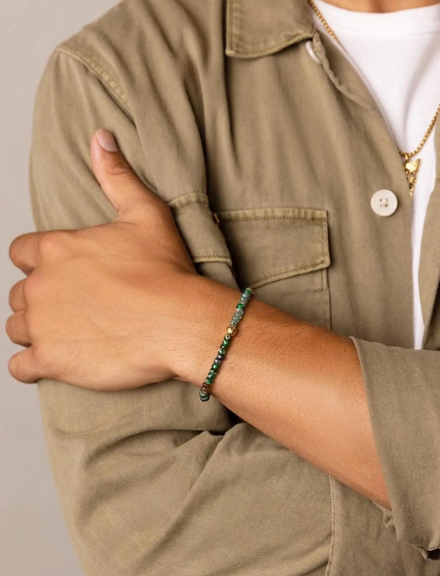 Nialaya - Wristband with Green Miyuki Beads - armband - green - 3