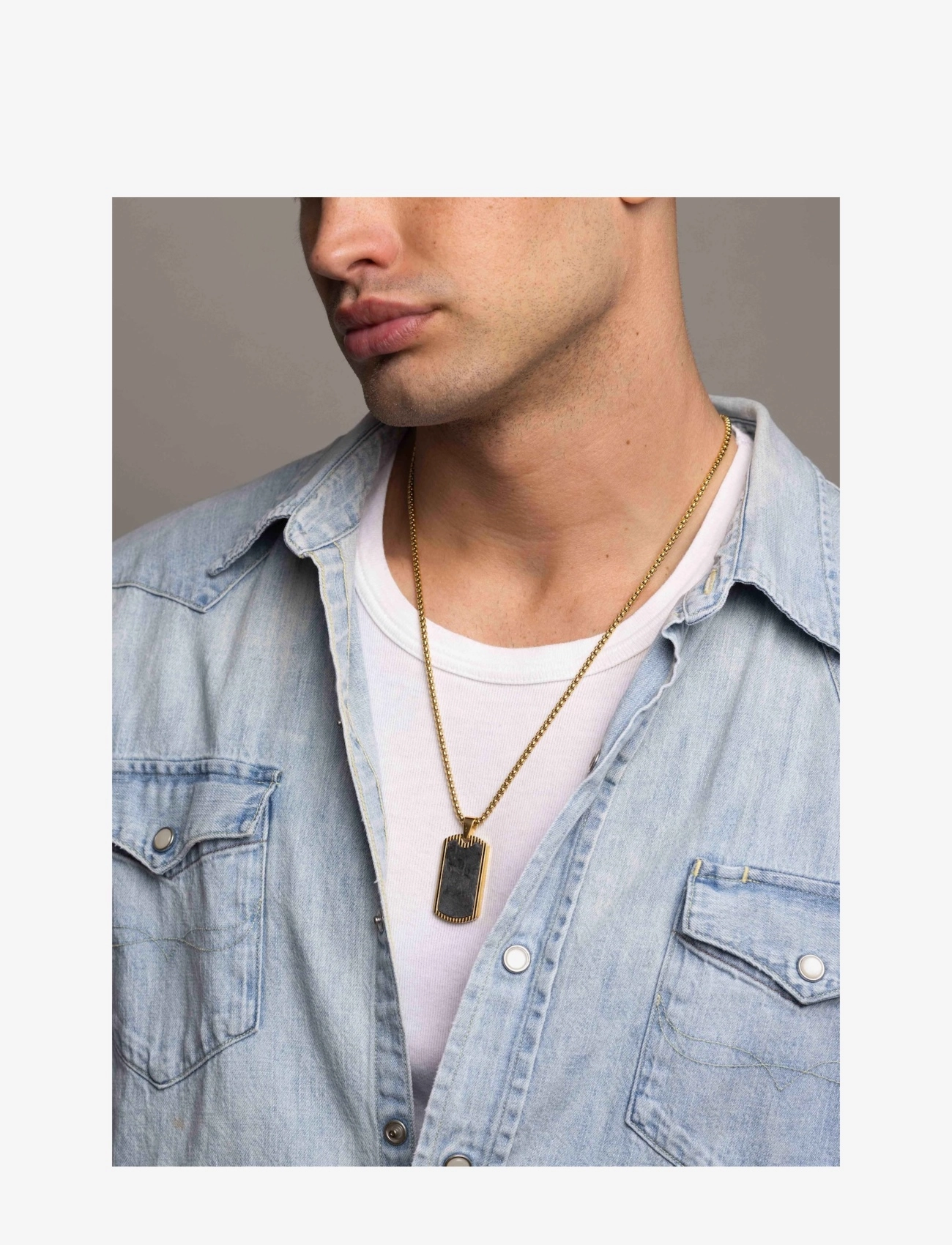Nialaya - Men's Forged Carbon Dog Tag Necklace - gold / black - 2