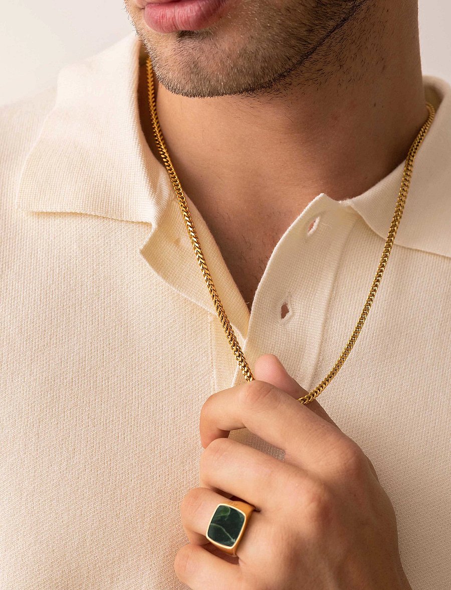 Nialaya - Men's Squared Gold Chain - kaelakeed - gold - 0