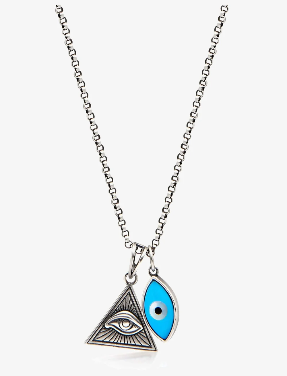 Nialaya - Men's Silver Necklace with Turquoise Evil Eye and Eye of Ra Pendant - halsketten - silver
turquoise - 1