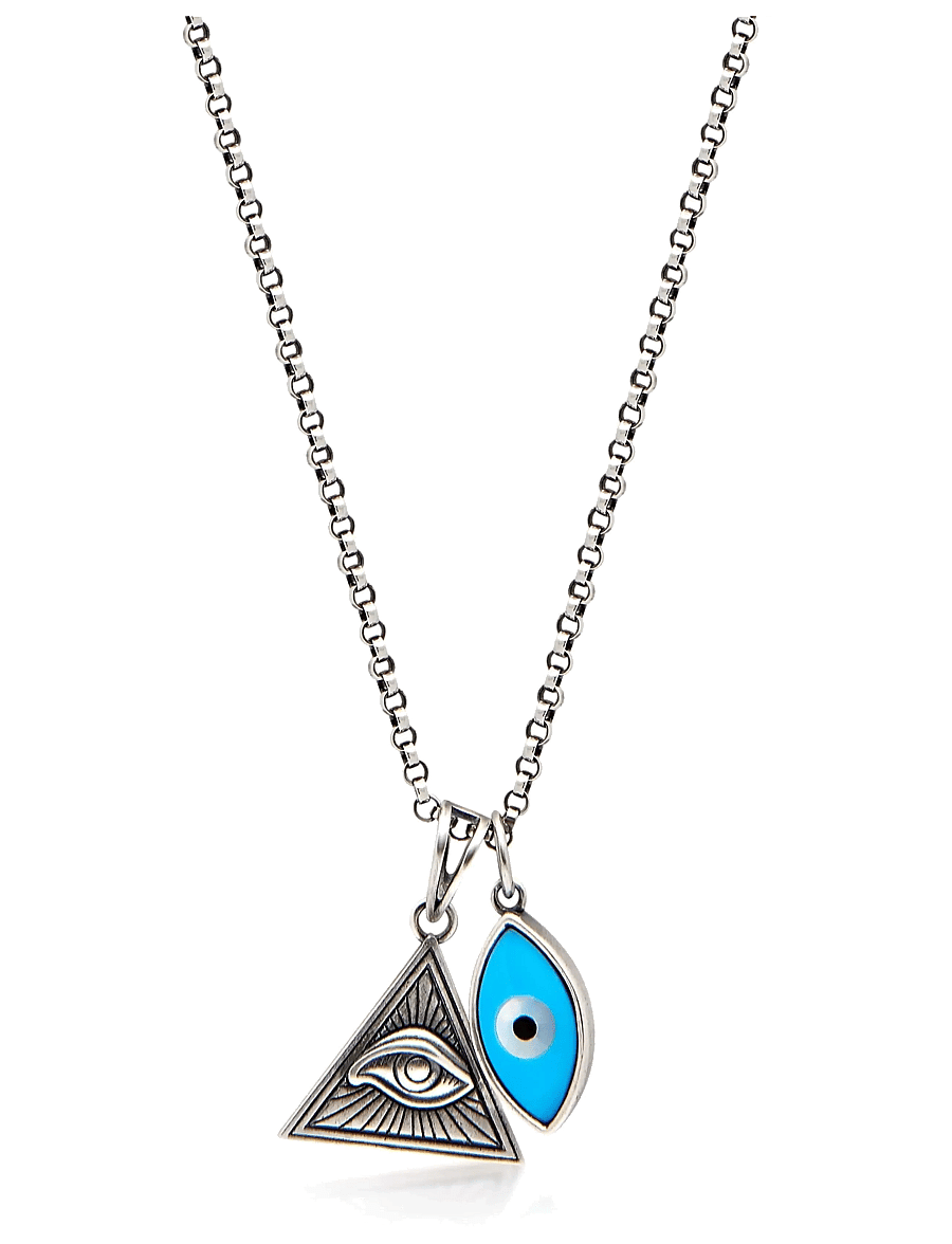 Nialaya - Men's Silver Necklace with Turquoise Evil Eye and Eye of Ra Pendant - colliers - silver
turquoise - 1