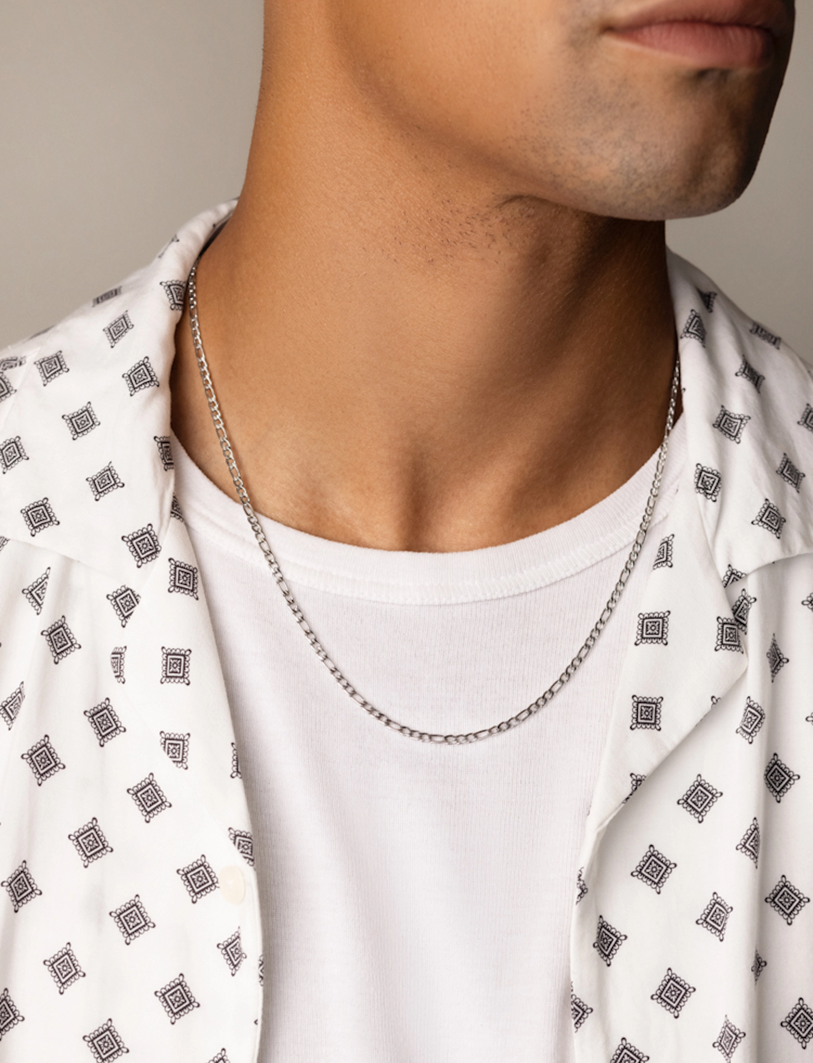 Nialaya Men's Silver Figaro Chain in 3mm - Inspiration - SILVER / silver