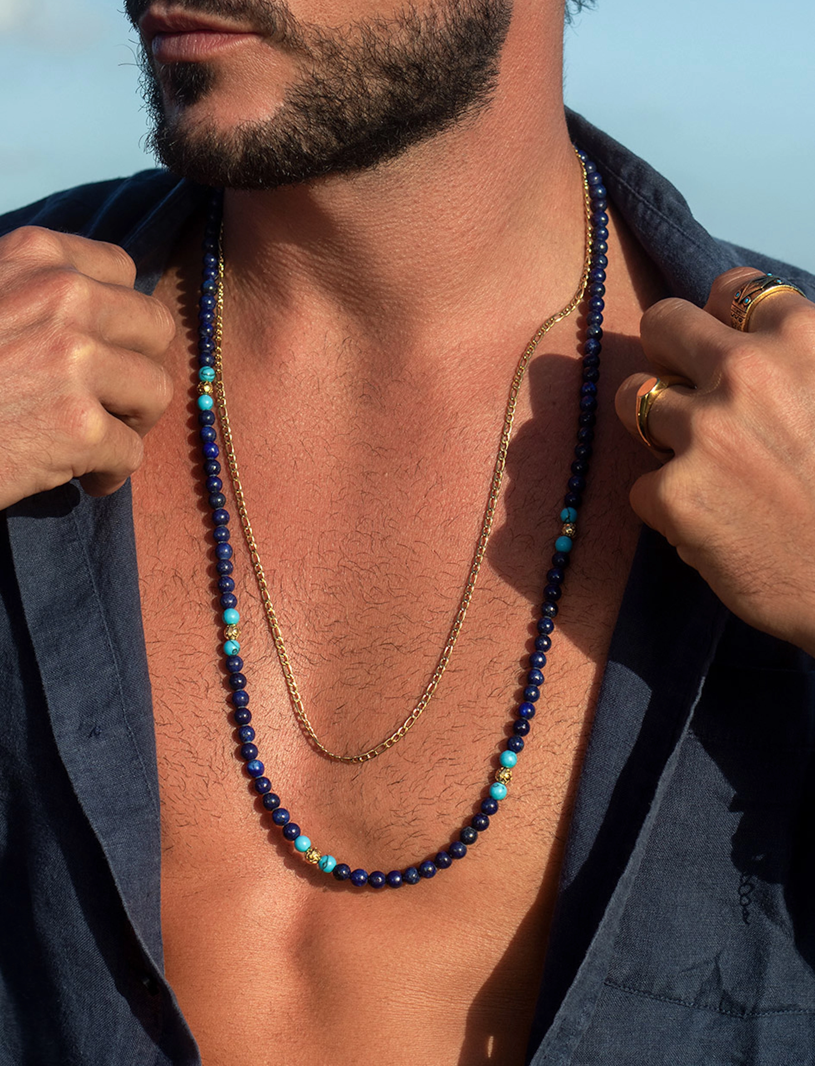 Nialaya - Men's Gold Figaro Chain in 3mm - halskæder - gold - 2