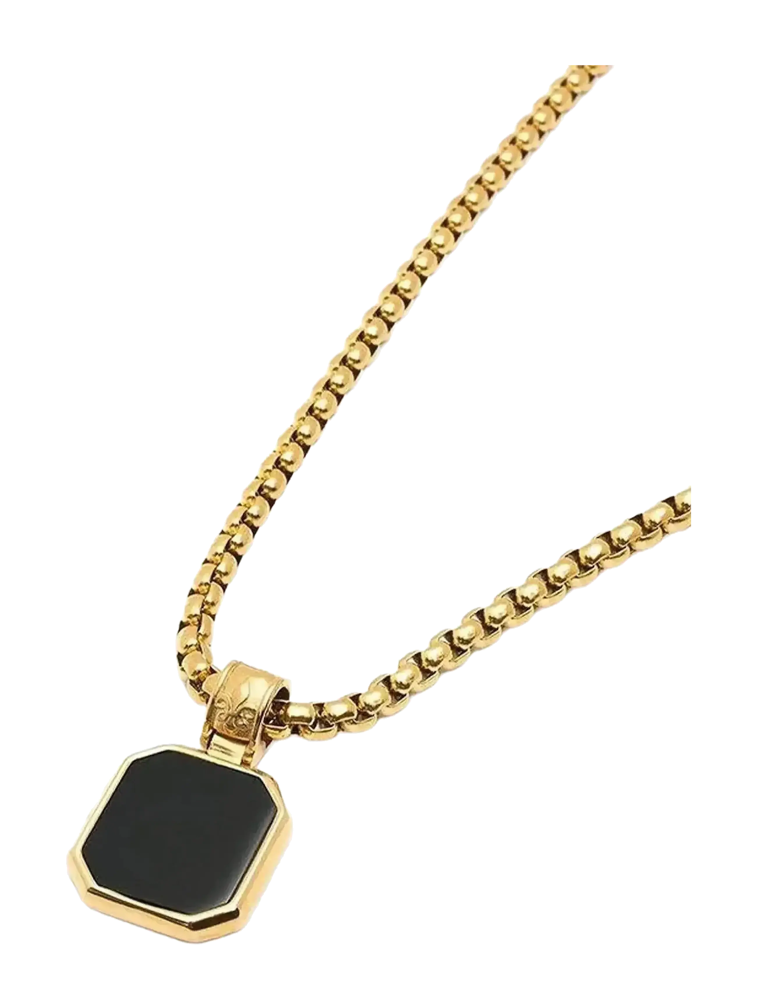 Nialaya - Gold Necklace with Square Onyx Pendant - kaklarotas - gold
black - 2