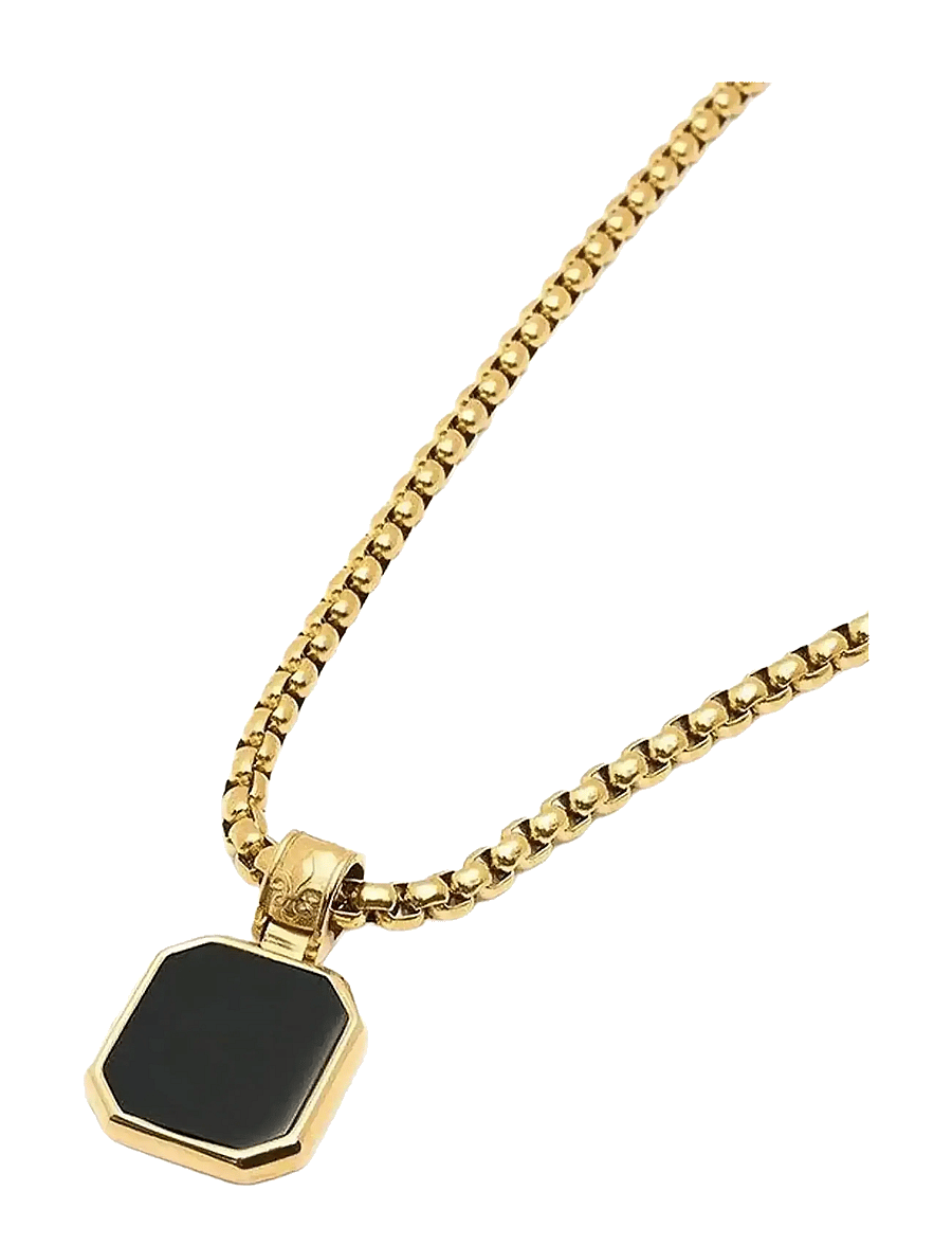 Nialaya - Gold Necklace with Square Onyx Pendant - kaelakeed - gold
black - 2