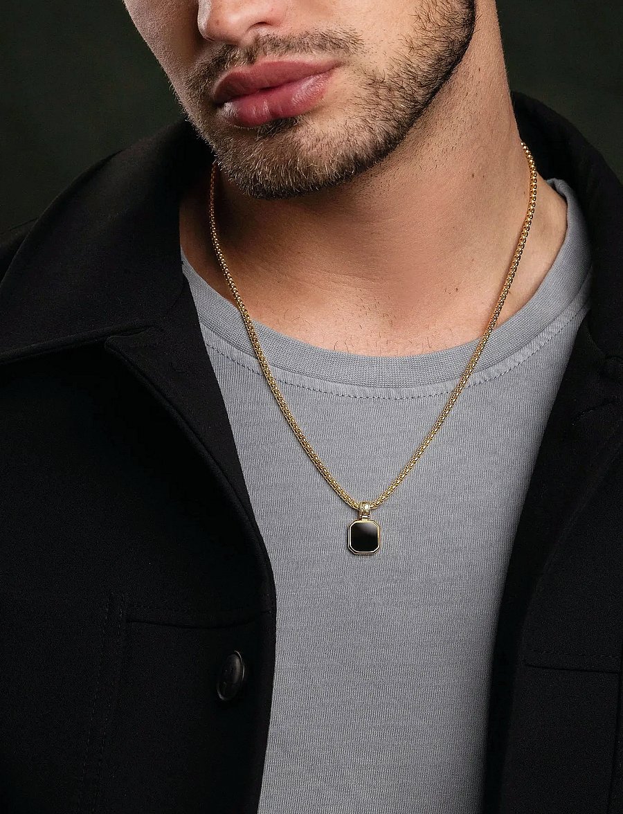 Nialaya - Gold Necklace with Square Onyx Pendant - kaelakeed - gold
black - 0